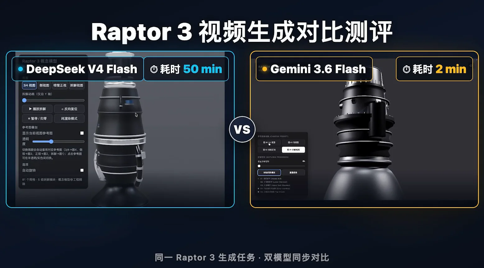 Gemini 3.6 Flash vs DeepSeek V4 Flash — Raptor3 Three.js comparison